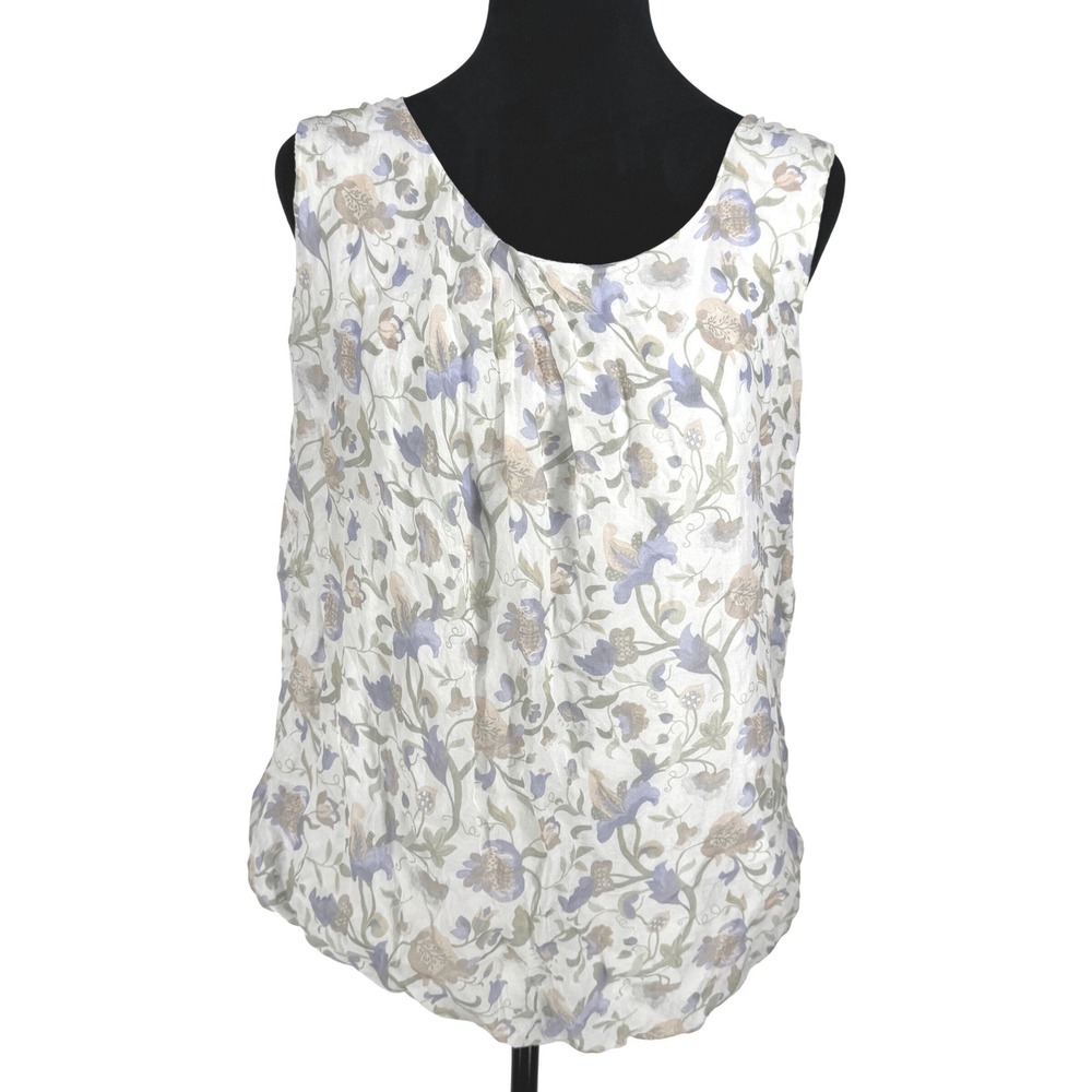 Elena Baldi Italy 100% Silk Floral Bubble Hem Sleeveless Top‎ Med Cottagecore